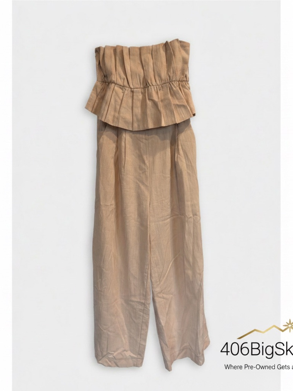 Gilli Strapless Ruffle-Top Wide-Leg Jumpsuit - Tan